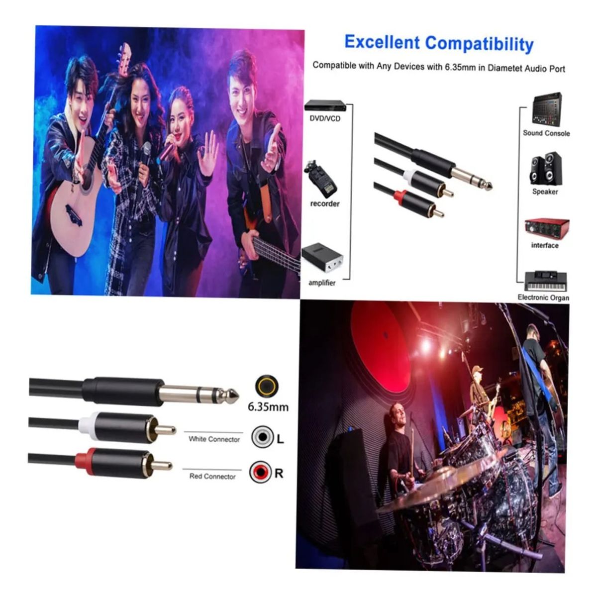 KUANGYE - Cable Audio En Y Plug Trs A 2 Rca Estéreo 150cm