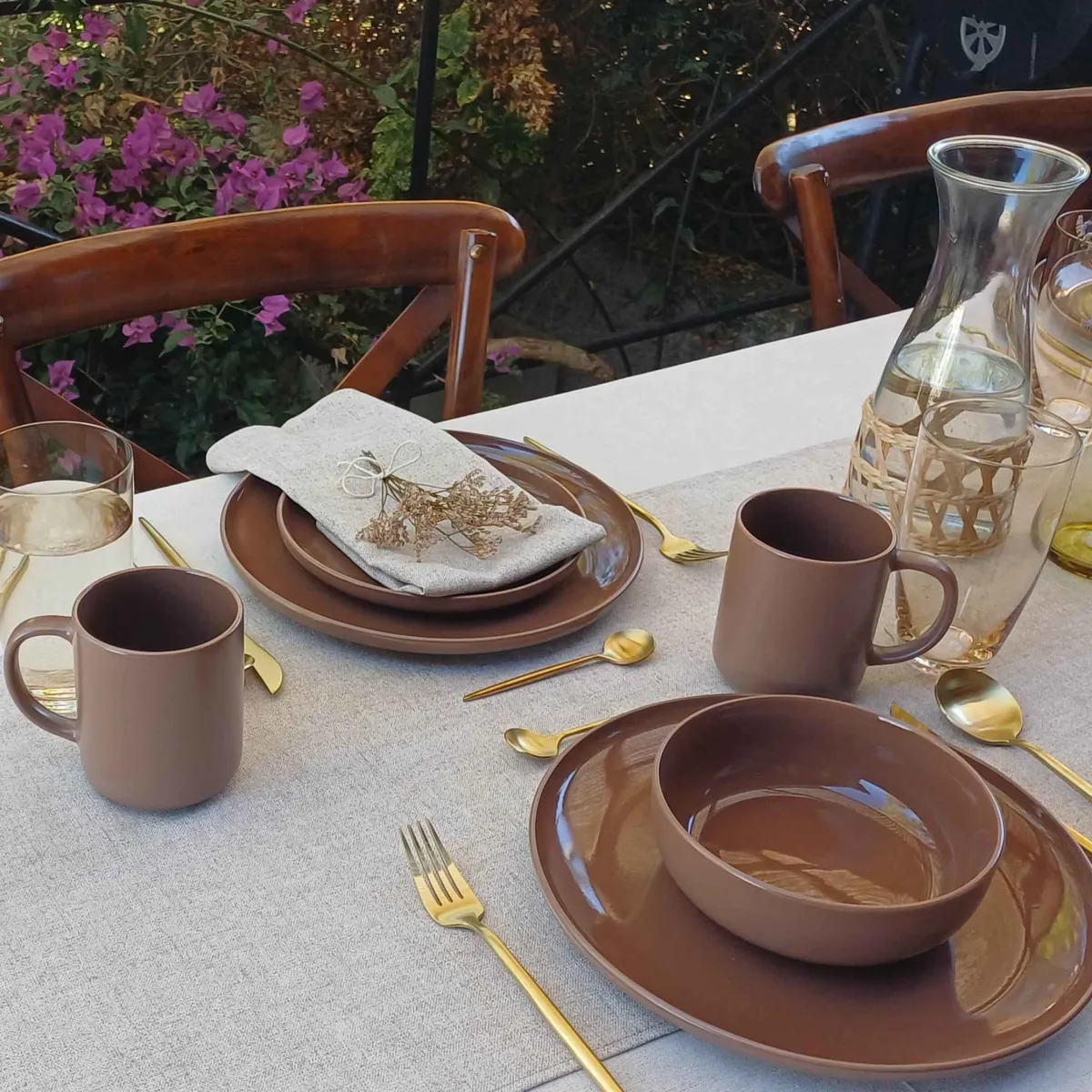 DECO EXPRESS - Juego De Vajilla 16 piezas Loza Cerámica Coffee