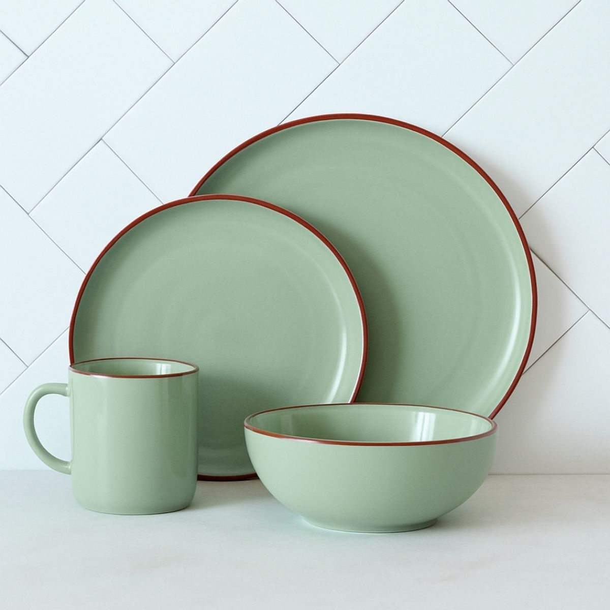 DECO EXPRESS - Juego De Vajilla 16 piezas Loza Cerámica Borde Coffee