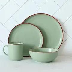 DECO EXPRESS - Juego De Vajilla 16 piezas Loza Cerámica Borde Coffee