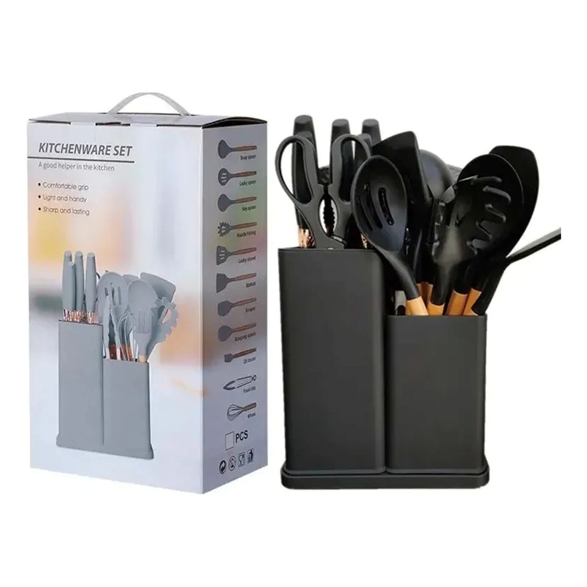 GENERICO - Set Utensilios Cocina Silicona 19 Piezas con Soporte
