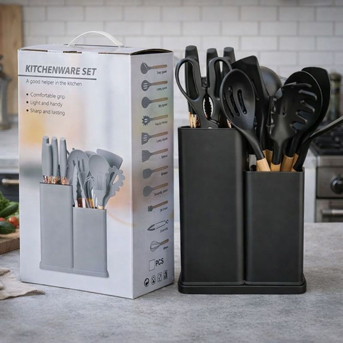 GENERICO - Set Utensilios Cocina Silicona 19 Piezas con Soporte