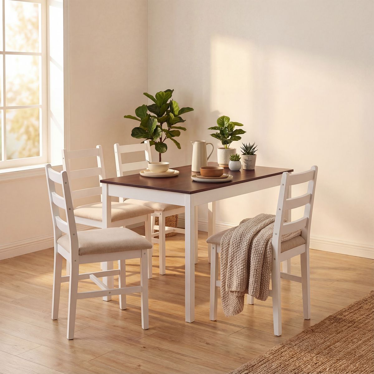 ELEMENT DESIGN - Juego de Comedor 4 Sillas Mesa Rectangular Moderno 108x73x56cm