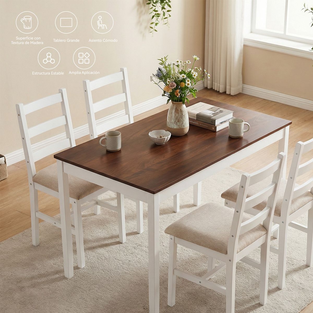 ELEMENT DESIGN - Juego de Comedor 4 Sillas Mesa Rectangular Moderno 108x73x56cm