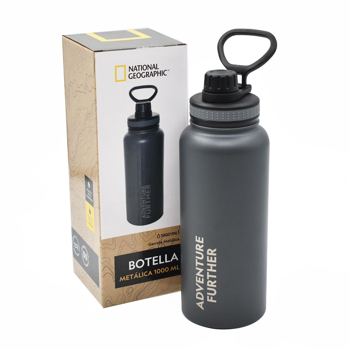 NATIONAL GEOGRAPHIC - Botella Metálica Térmica Insulada 1lt Gris Nat Geo