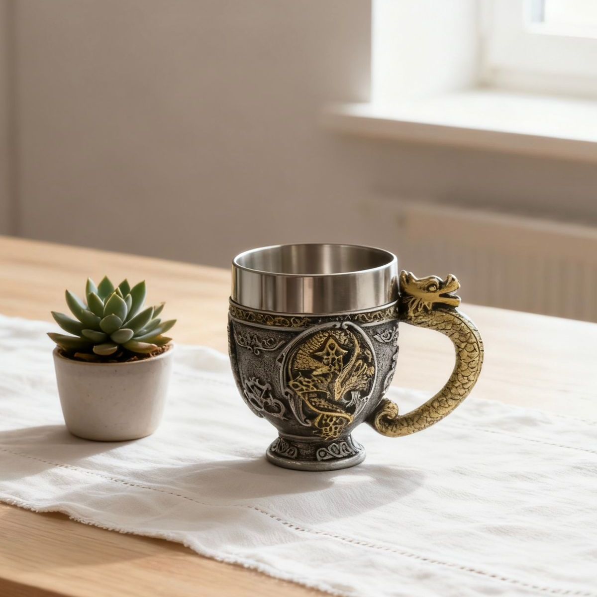 GENERICO - Taza De Acero Estilo Medieval Vanguiardista con Dragón