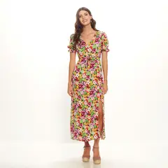 WADOS - VESTIDO MANGA CORTA ESTAMPADO ESCOTE V