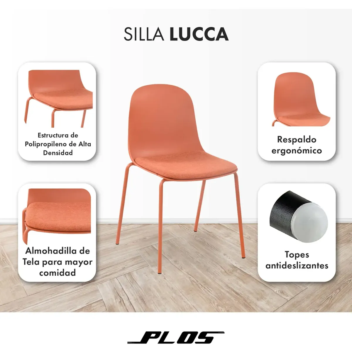 PLOS - Pack 4 Silla Comedor Cocina Lucca Terracota Plos