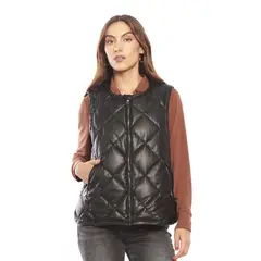 WADOS - PARKA SIN MANGA CUERO ECOLOGICO CON CIERRE EN DELANTERO Y EN BOLSILLOS
