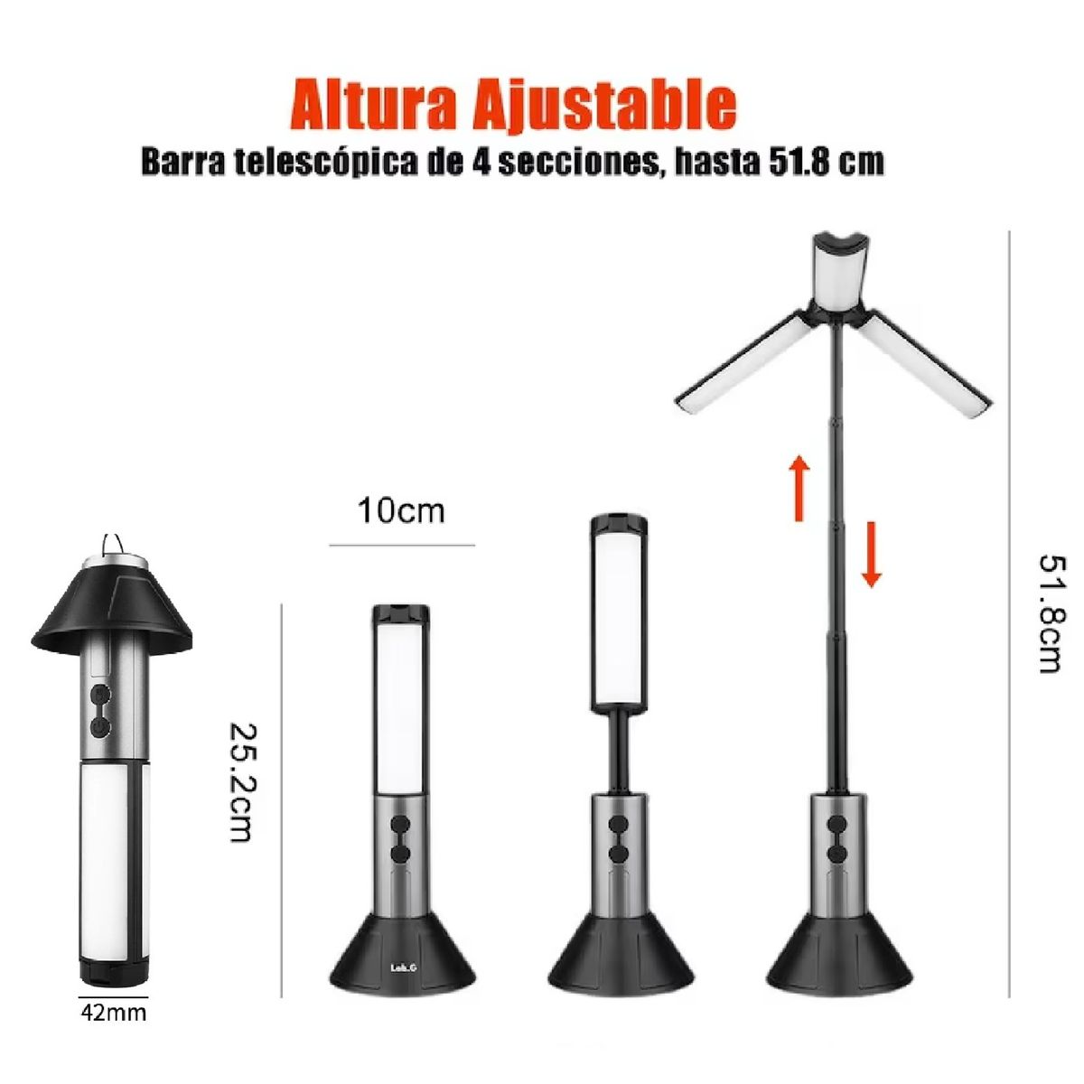 GENERICO - Linterna Led De Camping 3 Aspas Zoom 270° Recargable