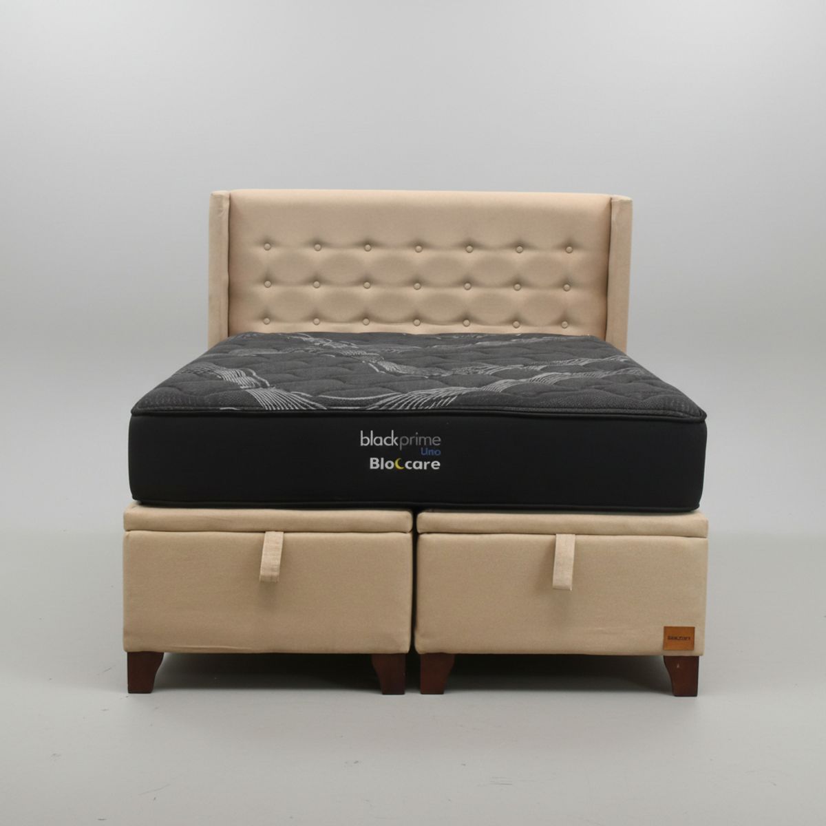 BLOCCARE - Cama Baul Super King L200 cm + Colchon Black Prime - Modelo Uno / Con Patas De Madera 11 cm (Beige)
