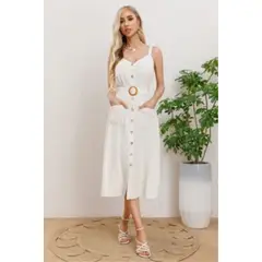 LOOK SHOP - Vestido Mujer Largo, Botones Con Cinturón. Excelente Calidad 3337