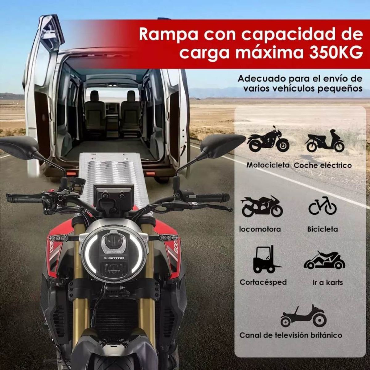 FURIAMOTOR - Rampas Para Motocicleta Aleación Acero Carga 350kg Plegable
