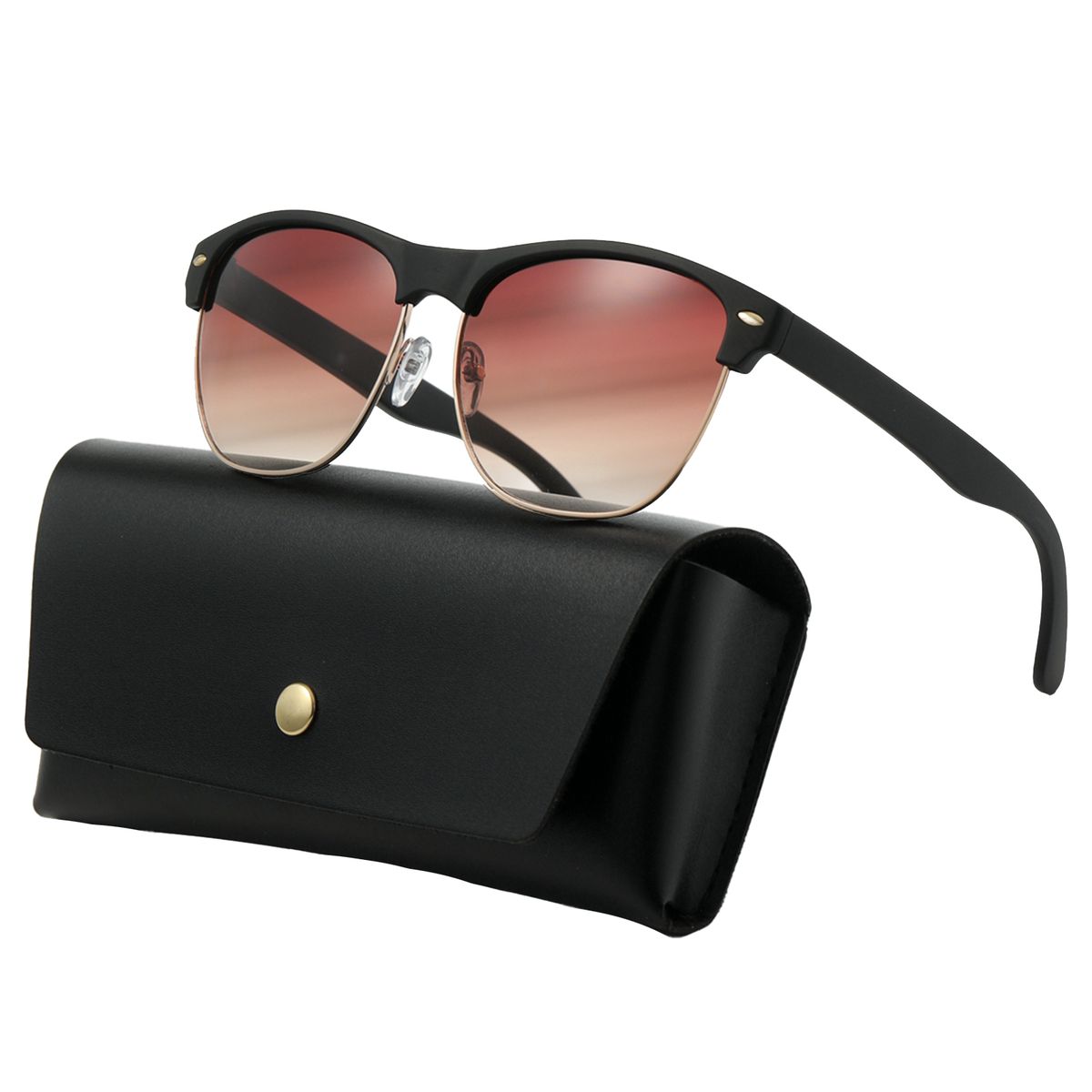 POLASUP - Polasup lentes Gafas de sol clásicas elegantes media montura de metal UV400 retro moda mujer hombre