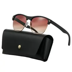 POLASUP - Gafas de sol clásicas elegantes media montura de metal UV400