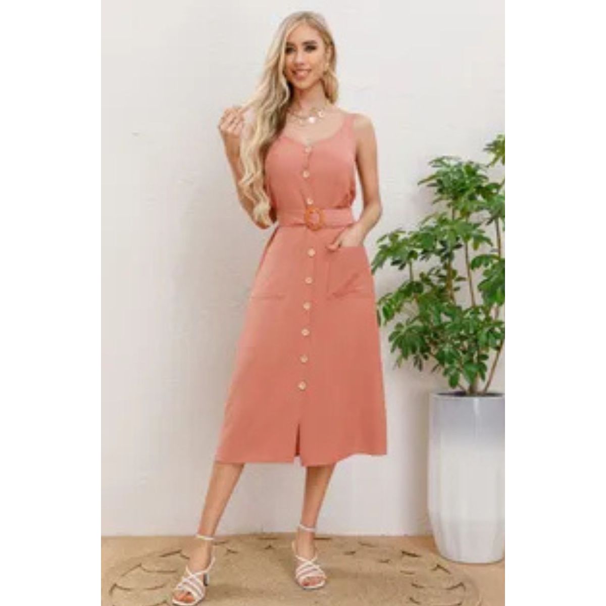 LOOK SHOP - Vestido Mujer Largo, Botones Con Cinturón. Excelente Calidad 3337