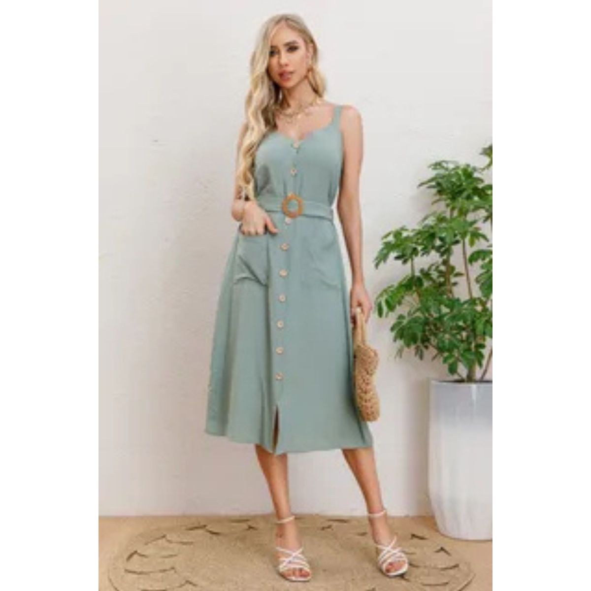 LOOK SHOP - Vestido Mujer Largo, Botones Con Cinturón. Excelente Calidad 3337