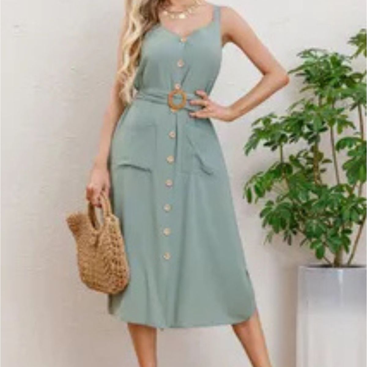 LOOK SHOP - Vestido Mujer Largo, Botones Con Cinturón. Excelente Calidad 3337