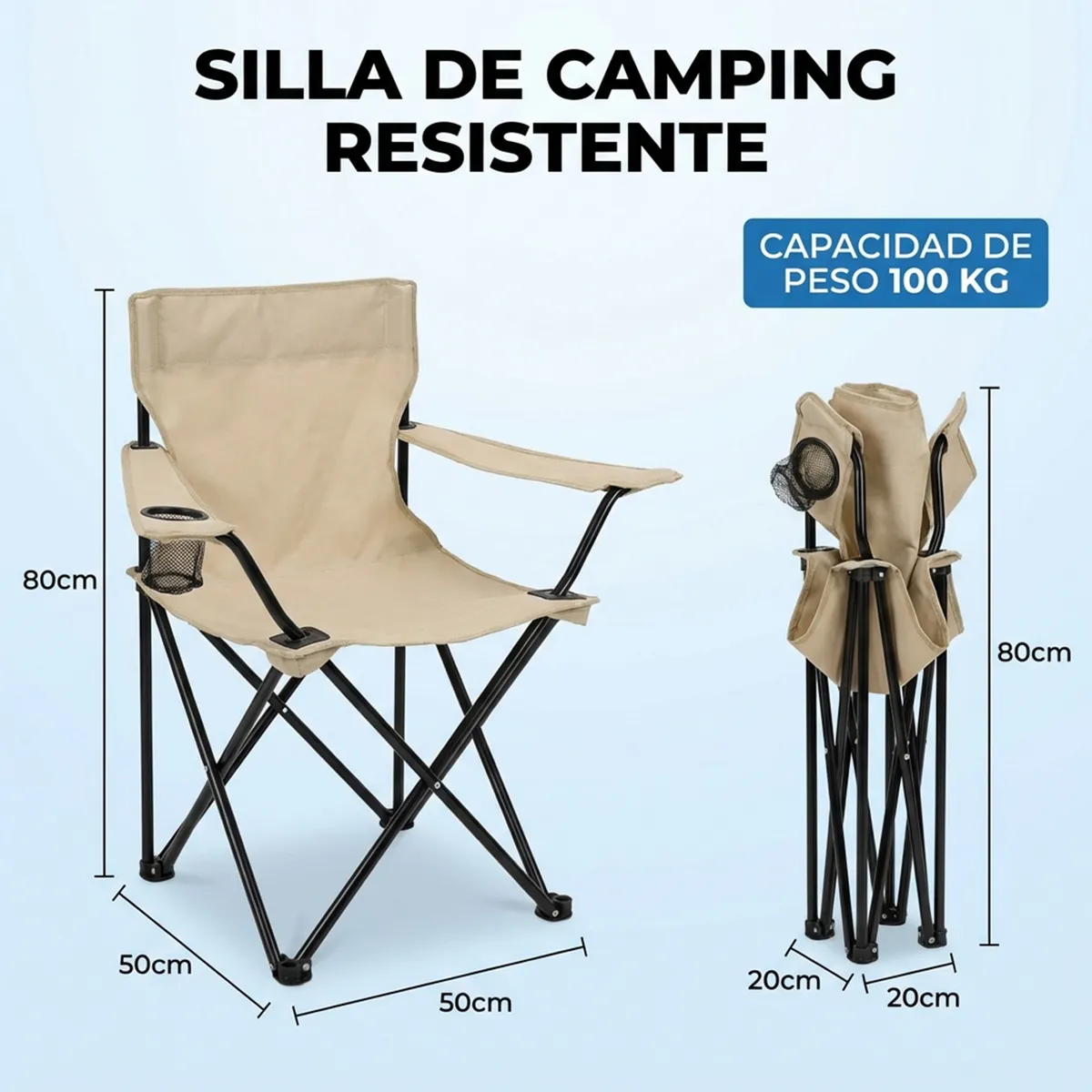 ROHE - Silla Plegable camping Con Porta Vasos y Con Bolso