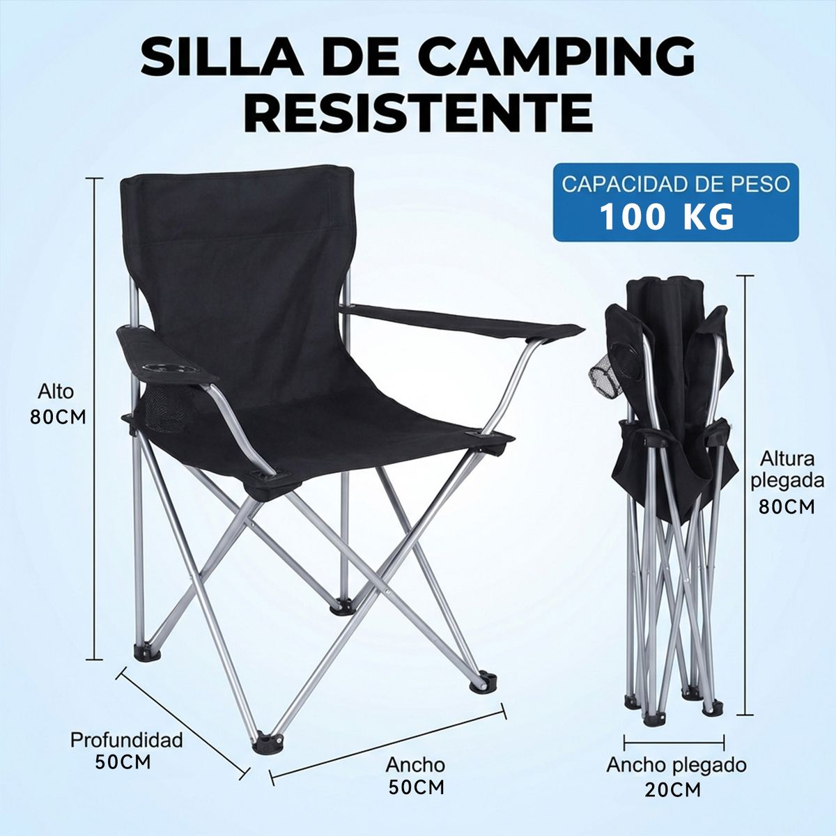 ROHE - Silla Plegable camping Con Porta Vasos y Con Bolso