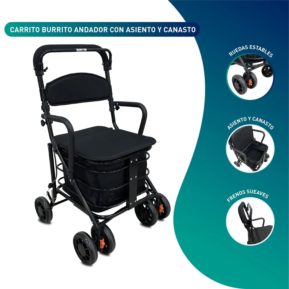 GLOMED - Andador Burrito Ortopédico 3 en 1 Asiento Carrito y Canasto