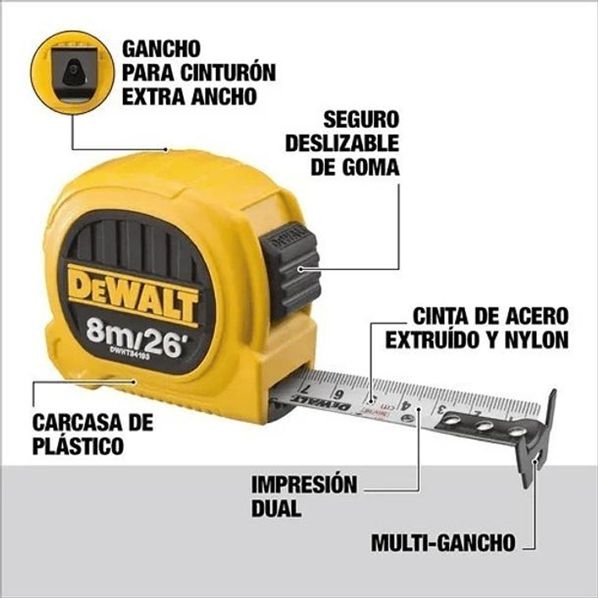 DEWALT - HUINCHA DE MEDIR 8 MTS DEWALT DWHT34193L