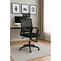 COSAS CASA - Silla de Oficina para Escritorio Mesh con Apoyacabeza Negra