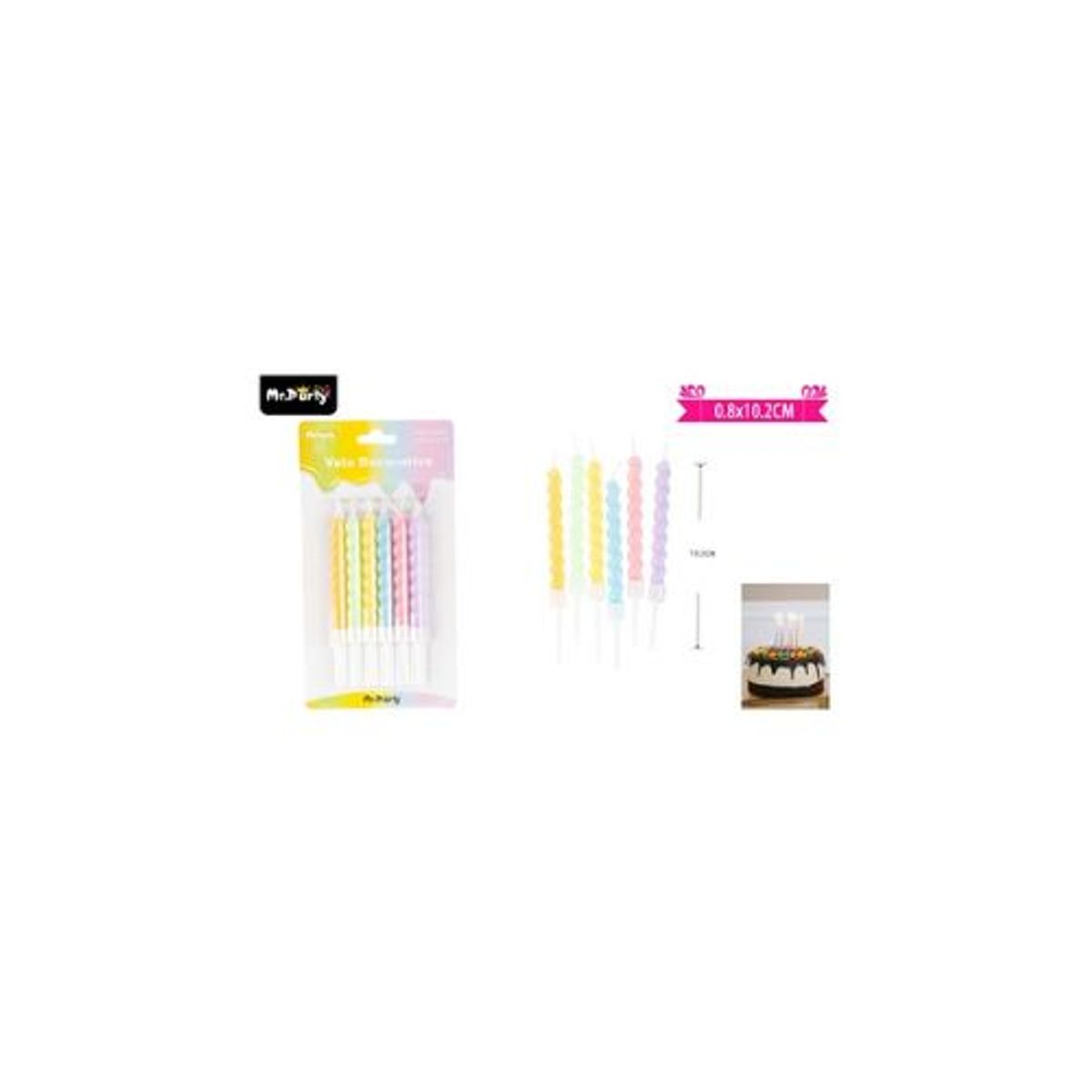 GENERICO - Velas espiral colores pasteles 102cm 6pcs