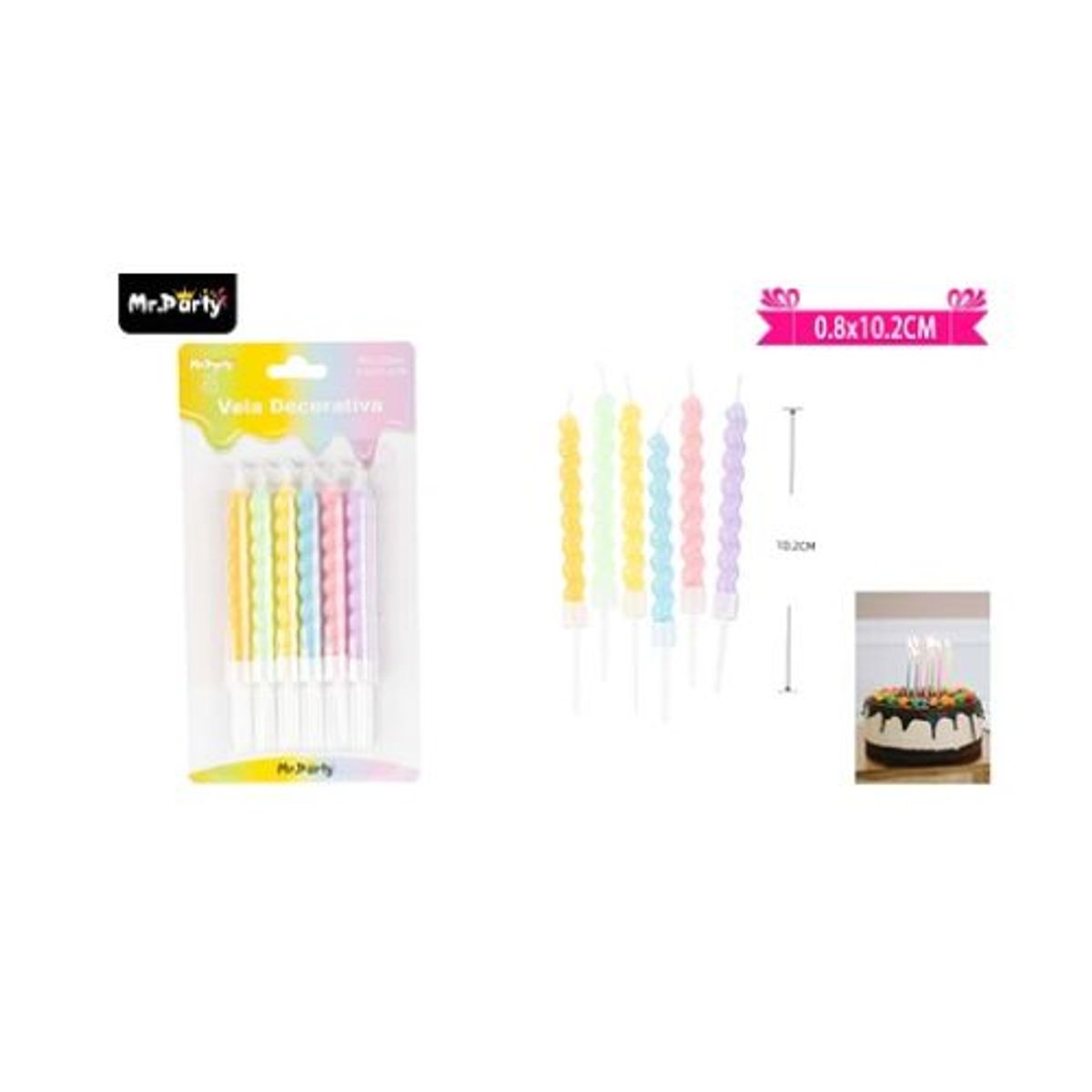 GENERICO - Velas espiral colores pasteles 102cm 6pcs