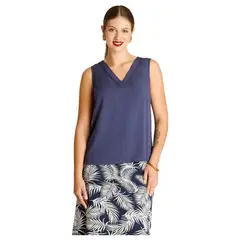 LORENZO DI PONTTI - Blusa Azul Sin Mangas Con Escote en V