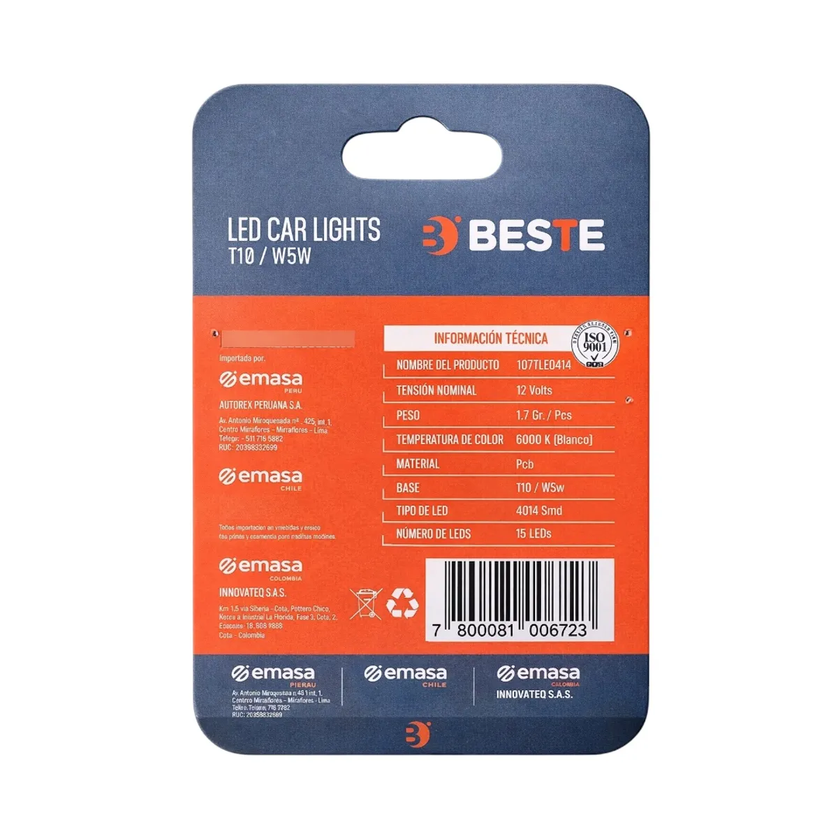 BESTE - Ampolletas LED Canbus T10 W5W Cola de pez para Auto