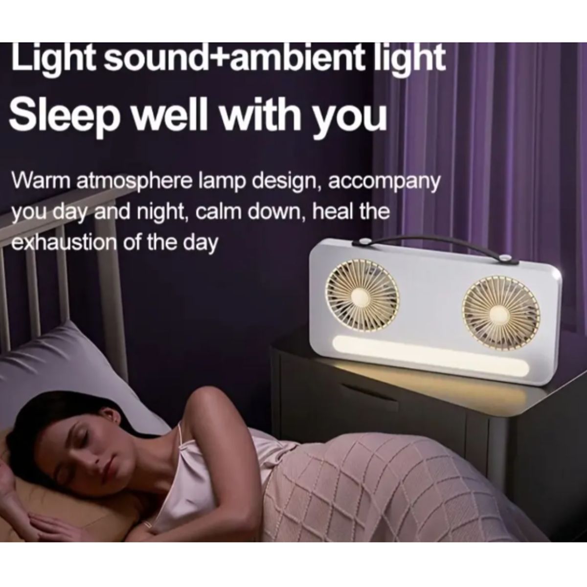 IRM - Verntilador De Escritorio Con Luz Led USB Dos Cabezal Blanco