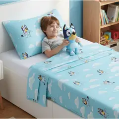 MASHINI - Juego Sábanas Bluey Nubes 1.5 Plazas Microfibra