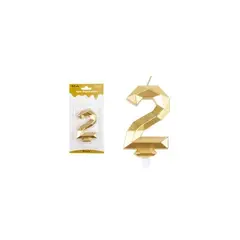 GENERICO - Vela de número 2 dorado en 3D 8.6cm