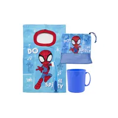 GENERICO - Kit 4 Pzas Párvulo Toalla Vaso Cepillo Y Bolsa Para Niños Celeste-Rojo