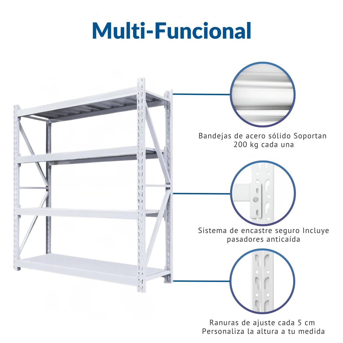 DIETEC - Estante Metálico Laru Racks 200x50x150cm 800kg Heavy Duty Blanco