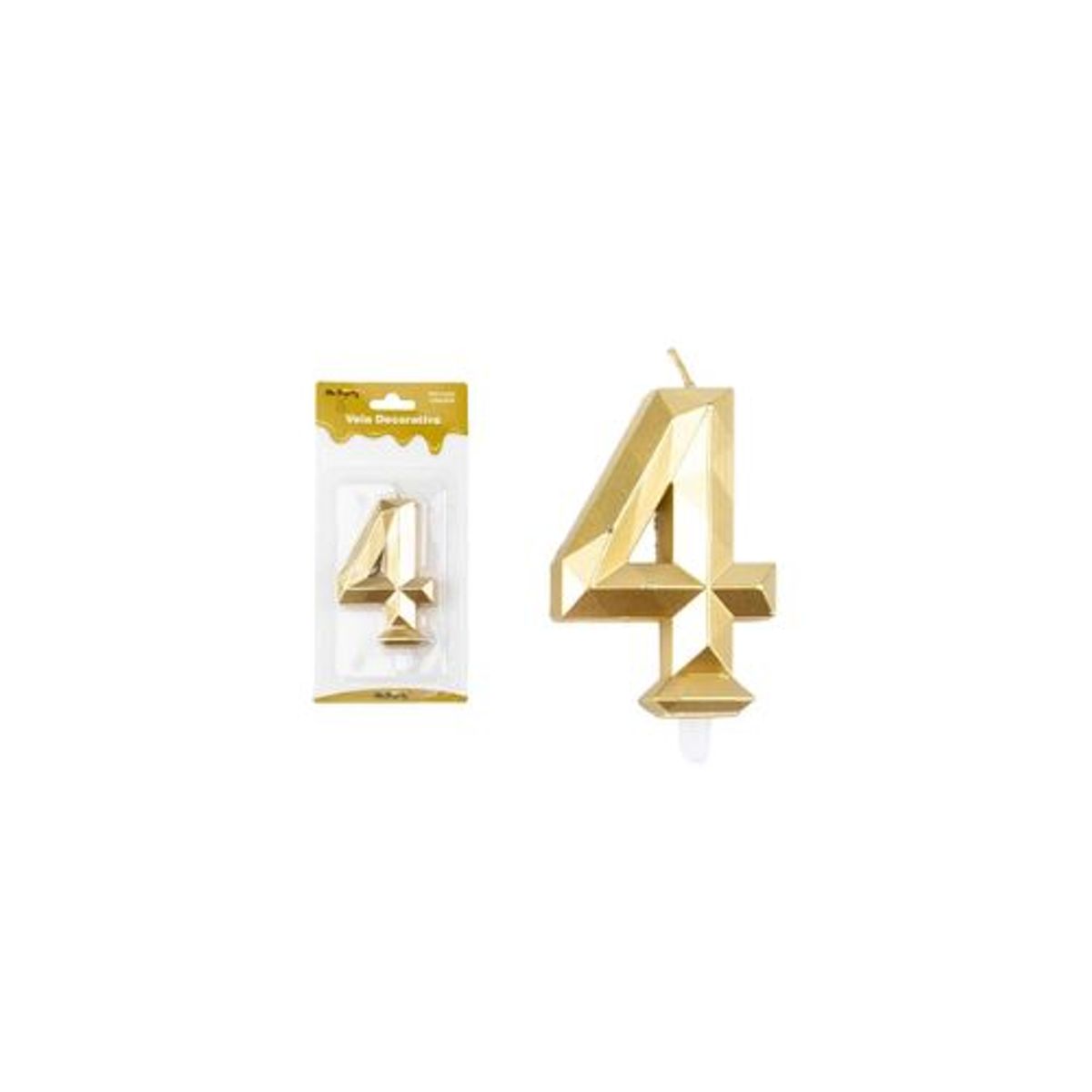 GENERICO - Vela de número 4 dorado en 3D 8.6cm