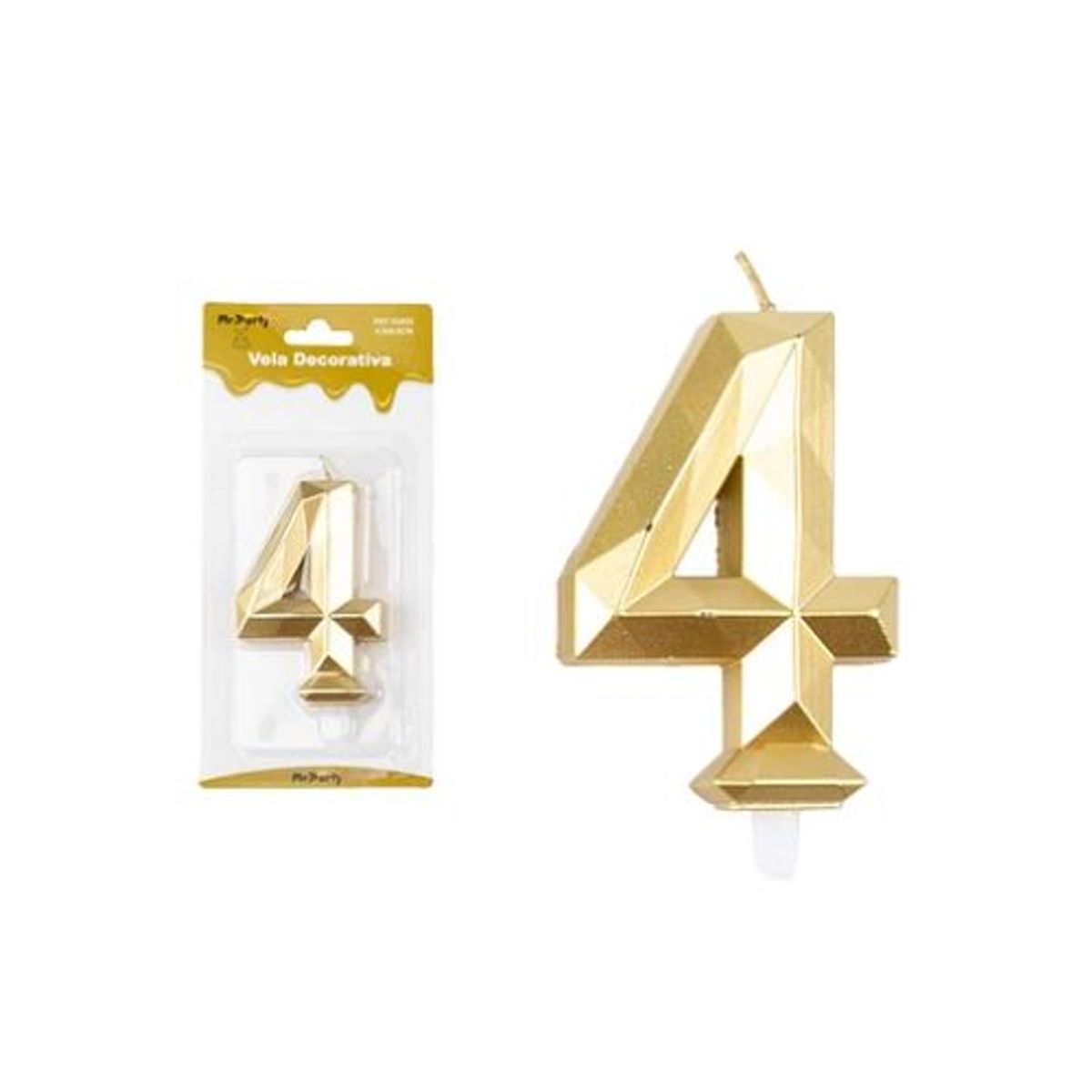 GENERICO - Vela de número 4 dorado en 3D 8.6cm