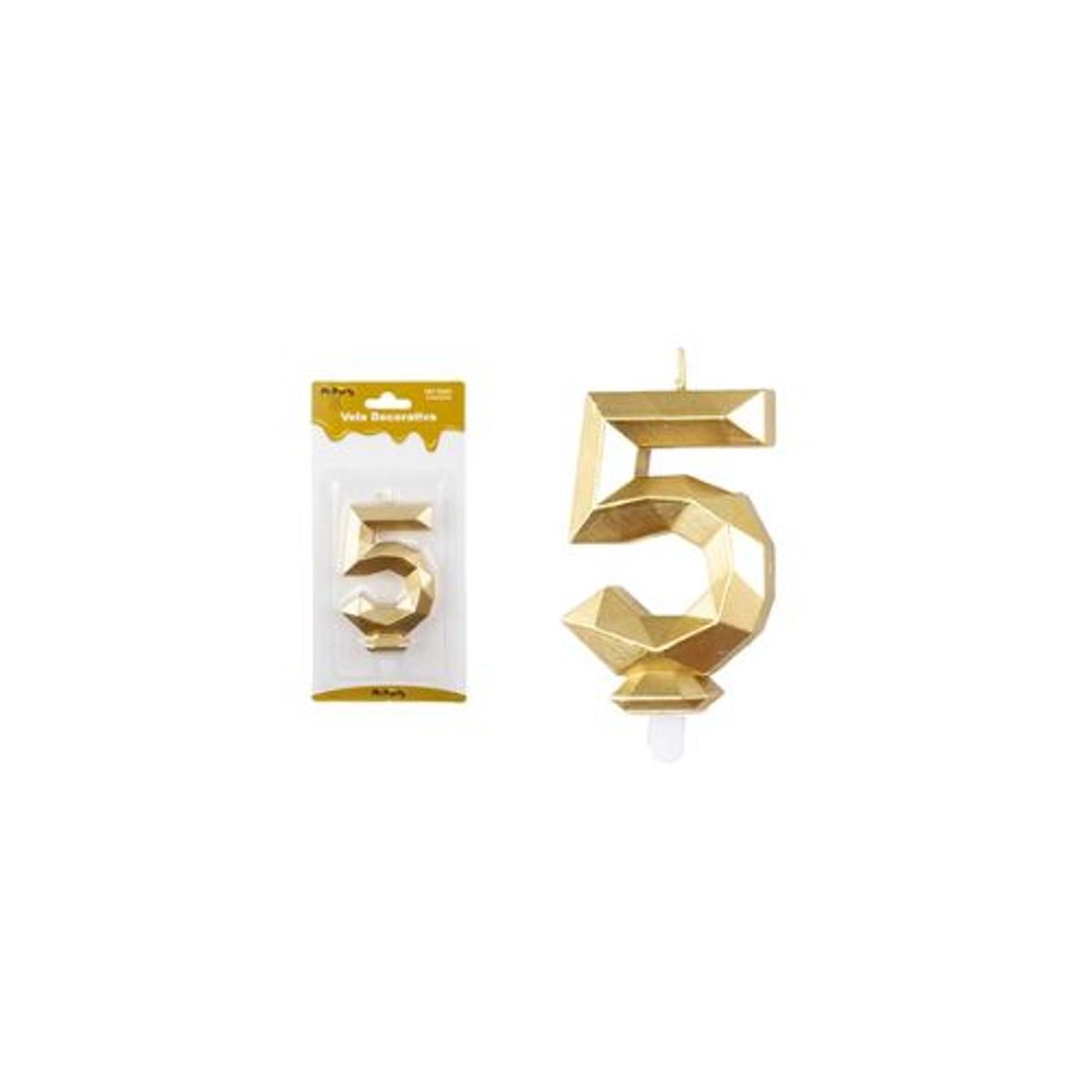 GENERICO - Vela de número 5 dorado en 3D 8.6cm