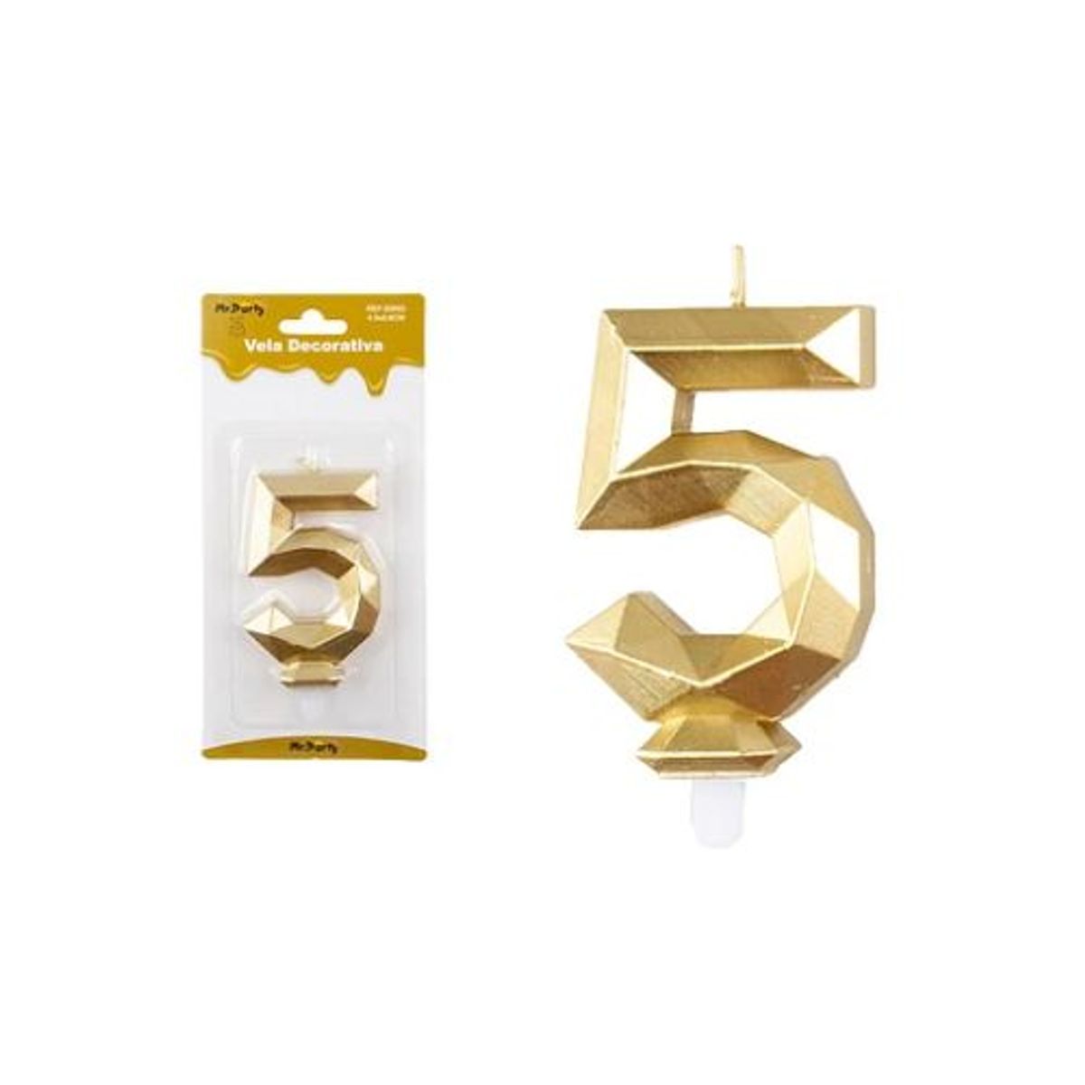 GENERICO - Vela de número 5 dorado en 3D 8.6cm