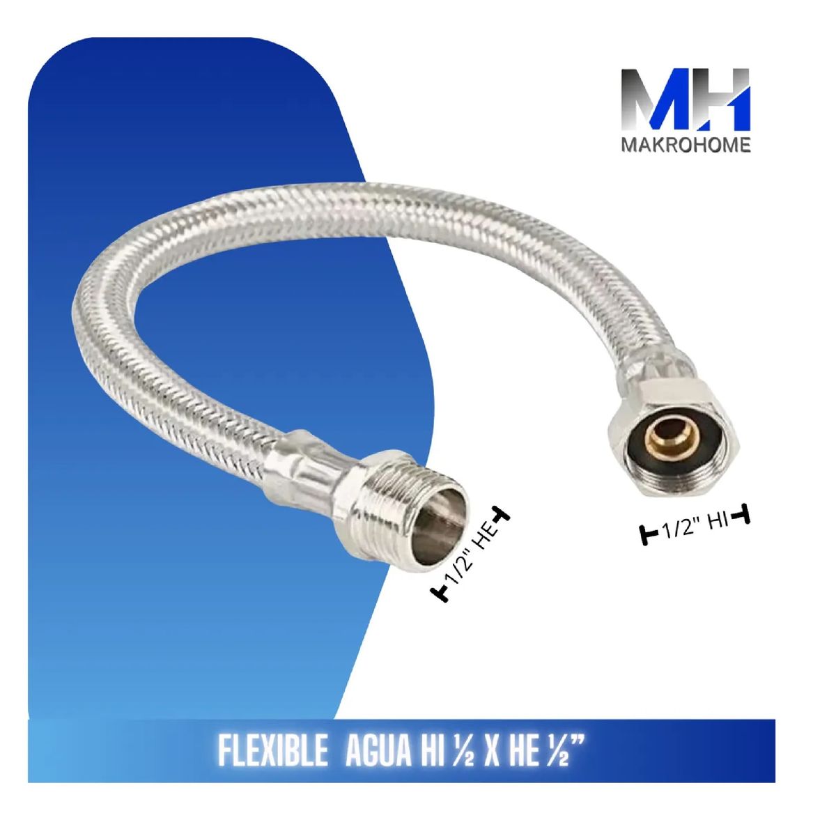 TAUMM - Flexible Agua He-hi Media 50 Cm Taumm Acero Inoxidable 200 Psi