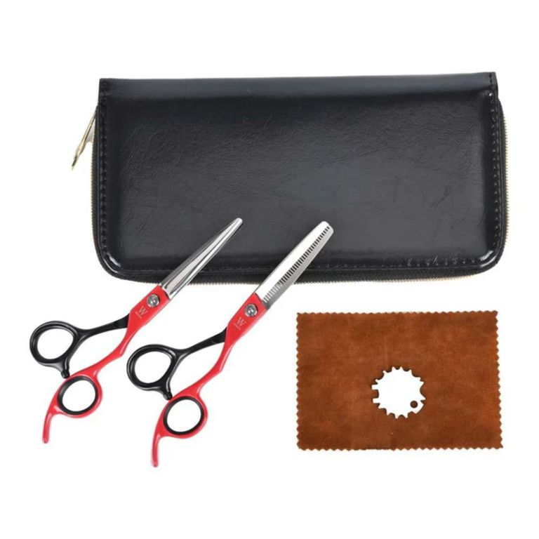 Set de Tijeras Para el Cabello NG-PS006 Rojo Con Negro