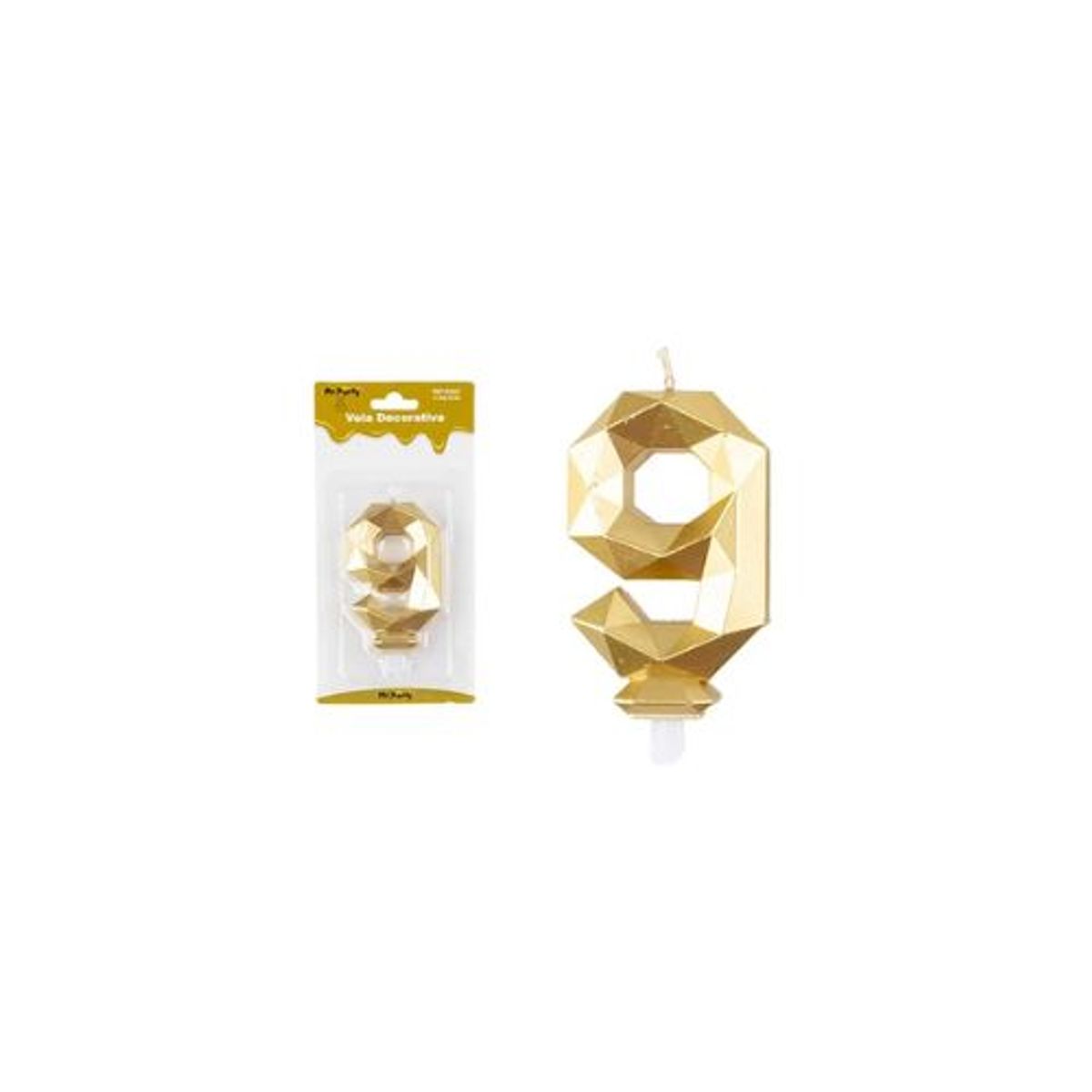 GENERICO - Vela de número 9 dorado en 3D 8.6cm