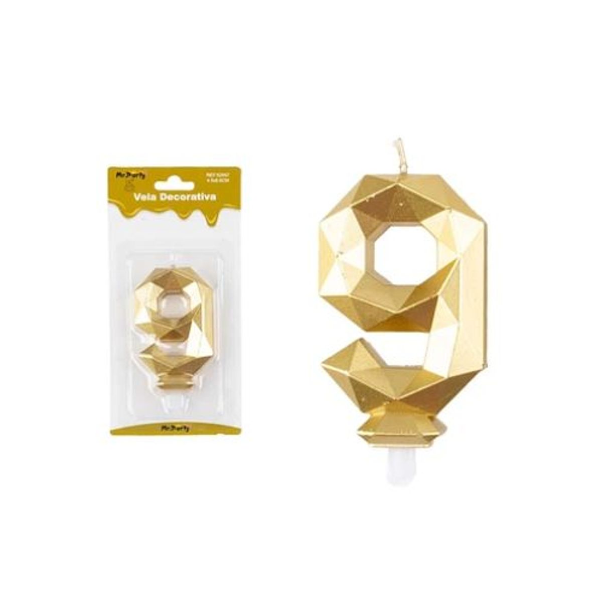 GENERICO - Vela de número 9 dorado en 3D 8.6cm
