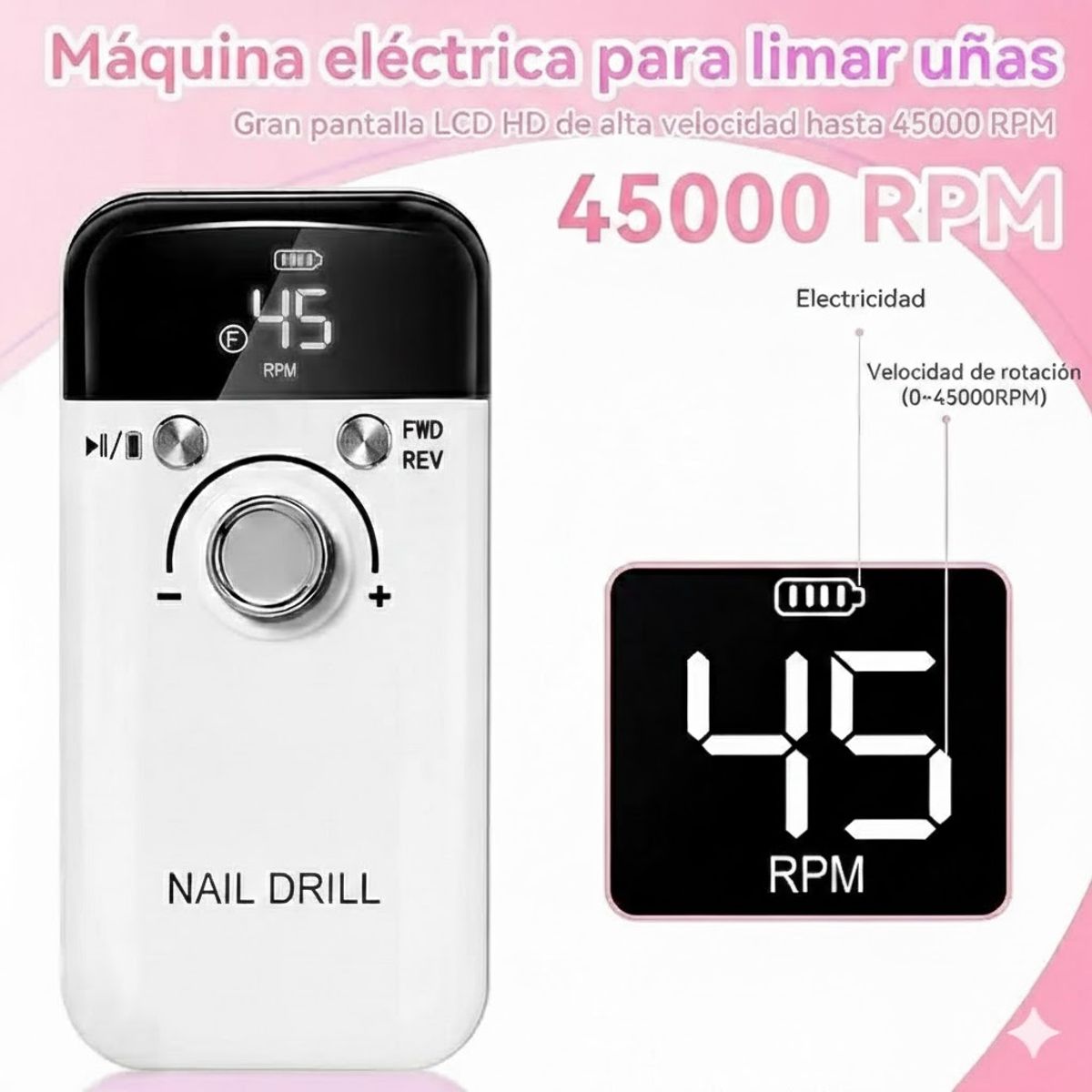 GENERICO - Torno Inalámbrico Profesional Pedicura Manícura 45000rpm