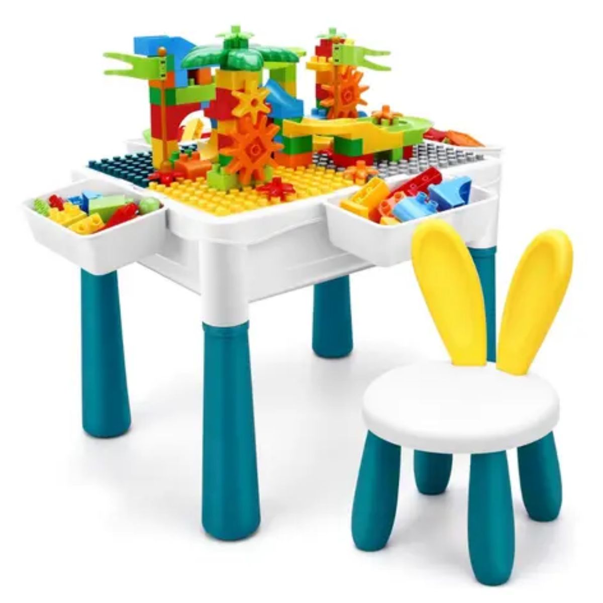 MOVI - Mesa de Juego Infantil con silla y Piezas de Lego