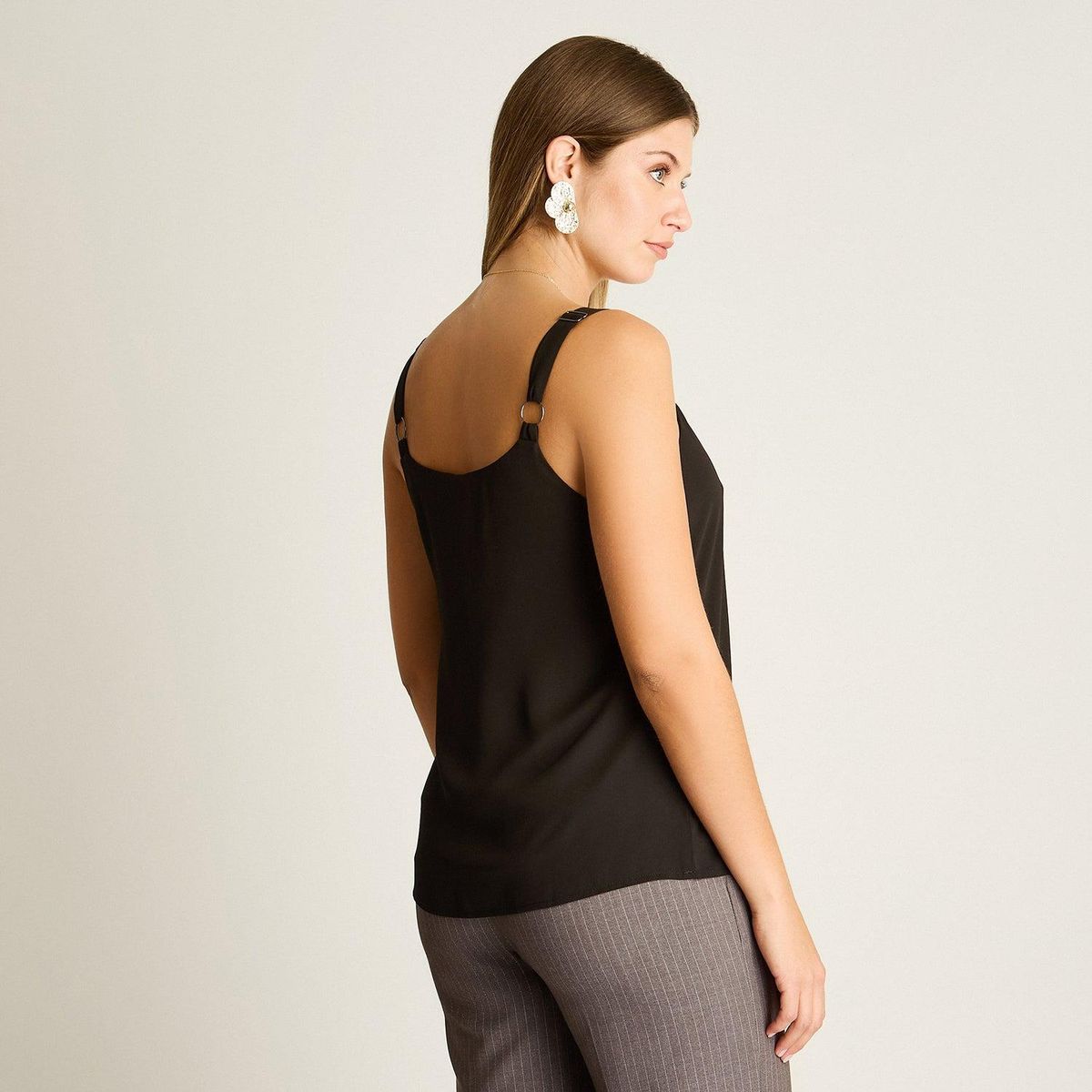 LORENZO DI PONTTI - Blusa Pabilo Lencera Negra con Tirantes Ajustables