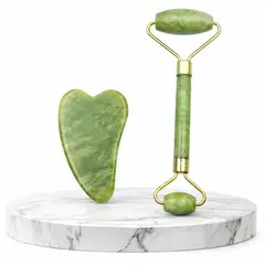 GENERICO - Set Rodillo Facial Jade + Gua Sha Masaje Reafirmante Rostro
