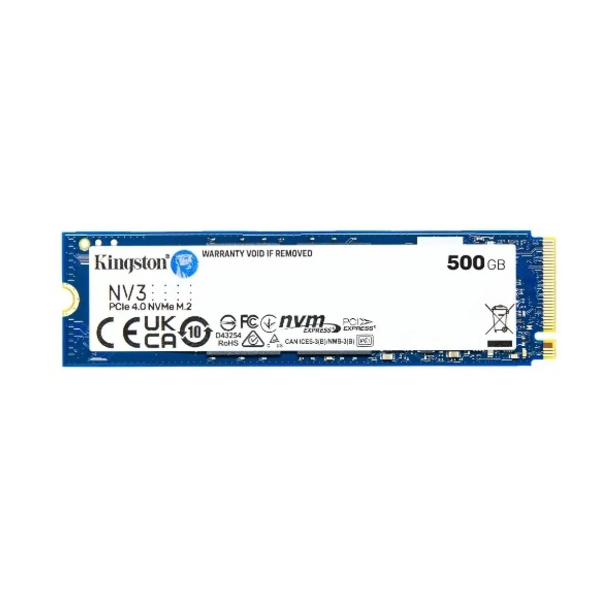 KINGSTON - SSD M.2 Kingston NV3, 500GB, M.2 2280, NVMe PCIe 4.0 x4, Lectura 6000MB/s Escritura 5000MB/s