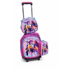 GENERICO - Set Escolar Las Guerreras Kpop - Mochila + Lonchera+Estuche + carro con ruedas- modelo al azar